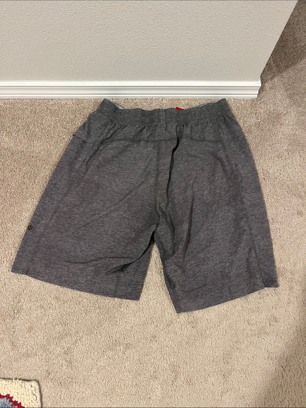 Men's Lululemon Pace Breaker Heather Gray Athletic Shorts with Red Drawstring - Picture 2 of 4